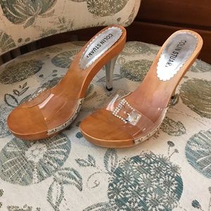 Clear Sandal Heels with crystal buckle - size 8.5